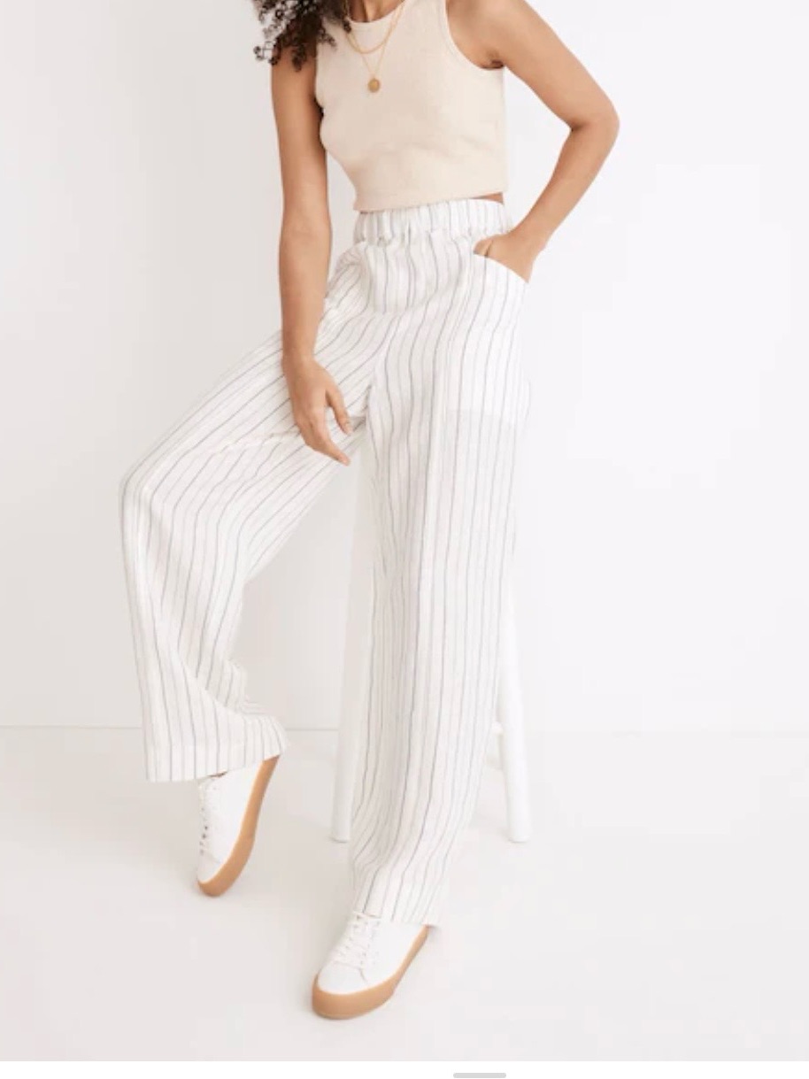 Madewell Linen Blend Pull On High Rise Wide Leg Pants